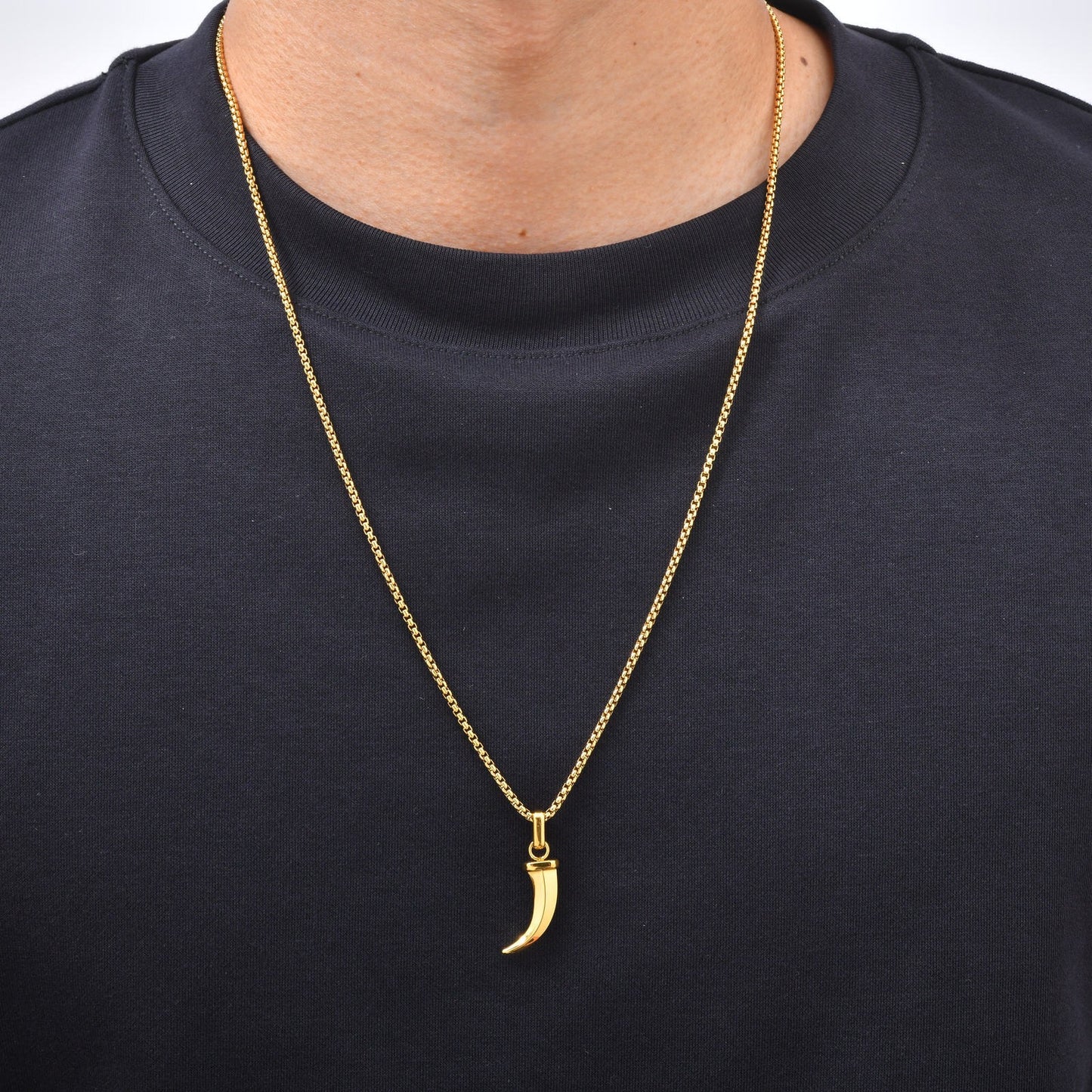 Kemstone Stainless Steel Horn Pendant Necklace for Men Punk Vintage Style PN2451