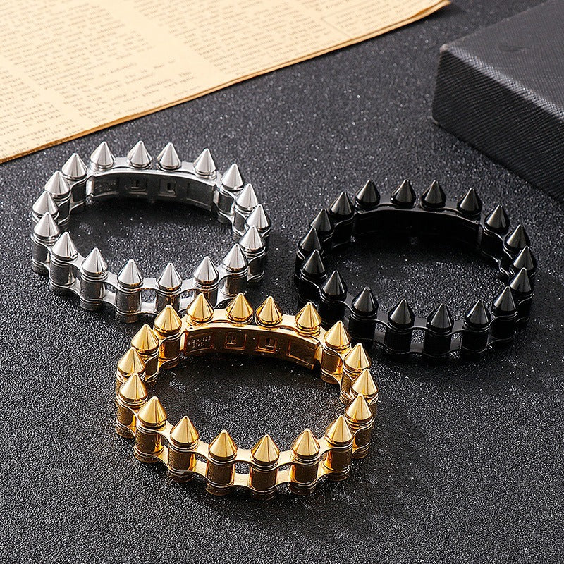 Kemstone Bullet Spike Bracelet – Stainless Steel Rugged Biker Men’s Jewelry KB149758