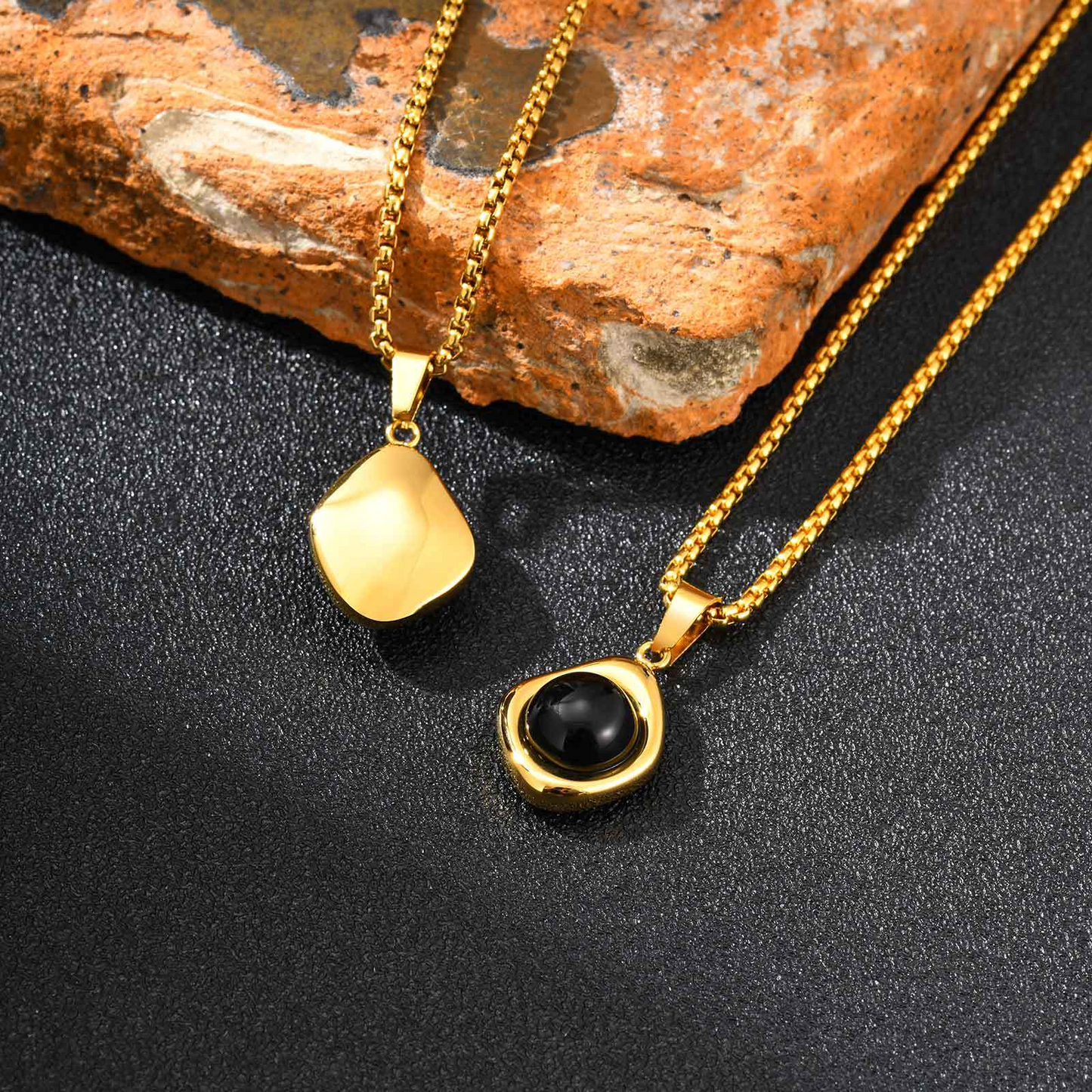 Kemstone Men’s Stainless Steel Necklace – Irregular Natural Stone Pendant Tiger Eye / Onyx / Turquoise PN-2189