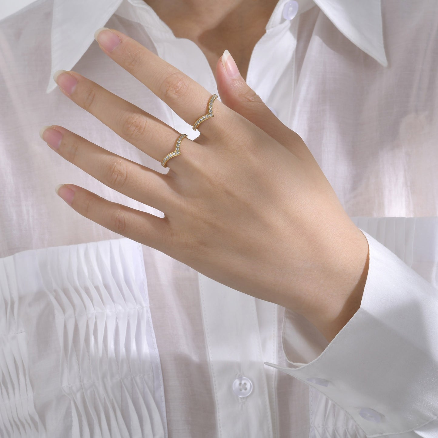 V-Edge Steel Ring – Gold-Plated Power Symbol with Zircon Grit R-665