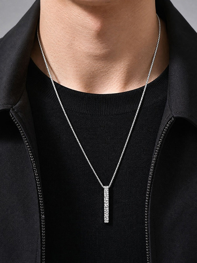 Kemstone Hammered Bar Pendant Necklace for Men Stainless Steel NC-3258