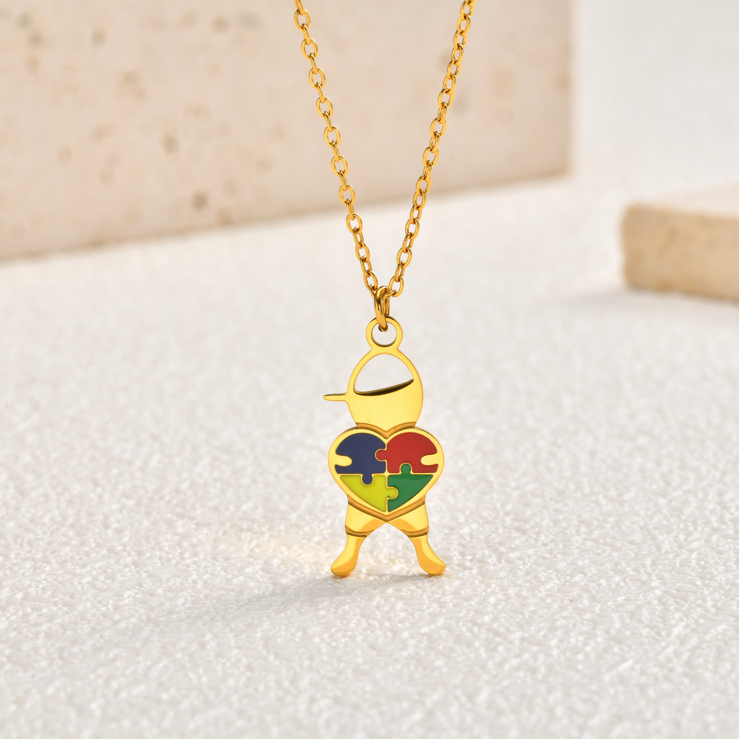 Kemstone Stainless Steel Puzzle Heart Pendant Necklace Colorful Enamel for Men Women NC-2257