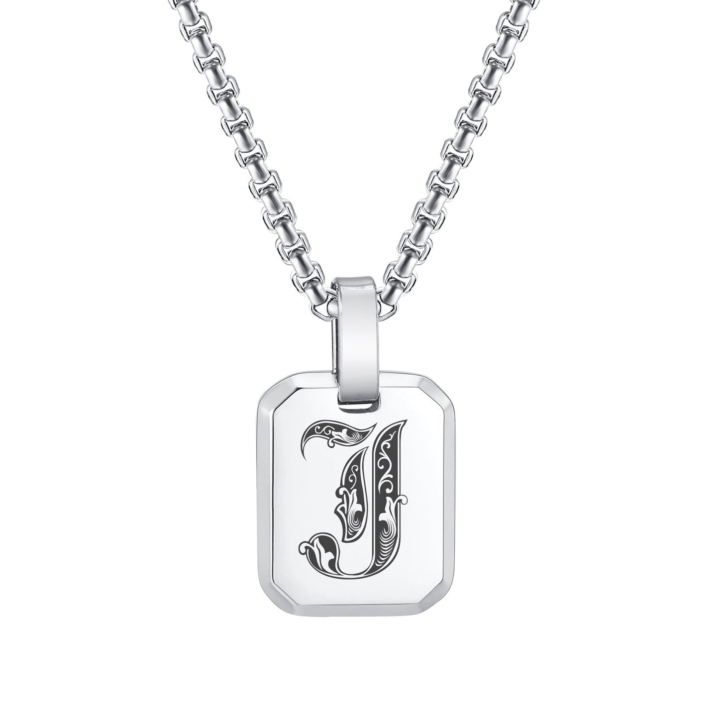 Kemston Initial Letter Pendant Necklace for Men Stainless Steel Tag Design PN-1925
