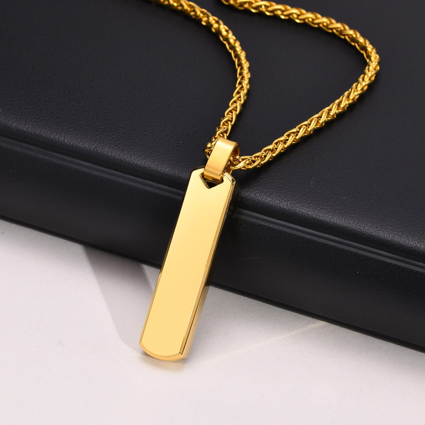 Collar con colgante de barra geométrica minimalista de acero inoxidable personalizable Kemstone - Joyería unisex personalizada para uso diario y regalos PN-1676