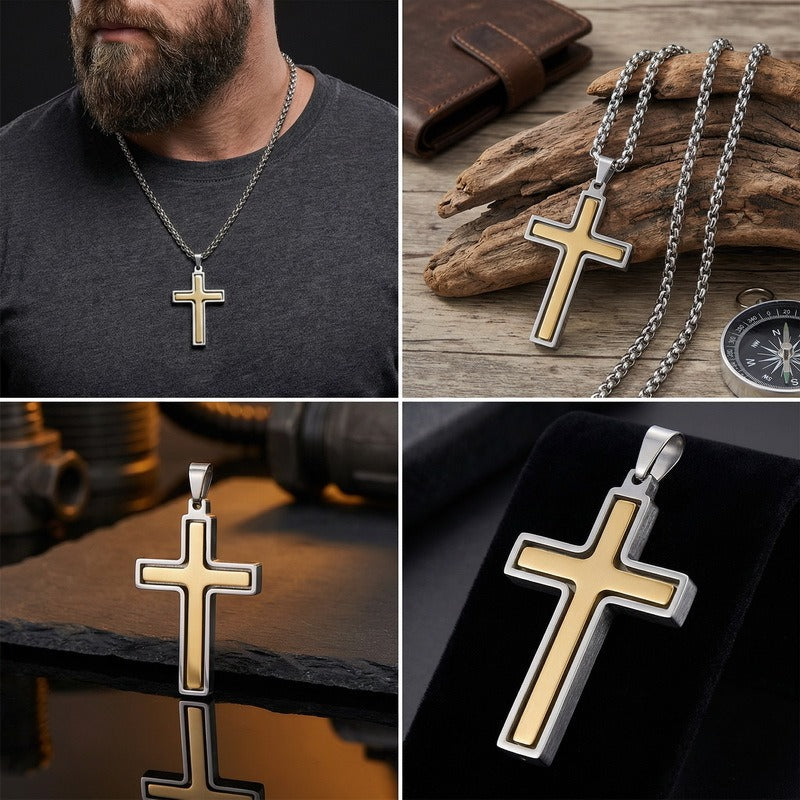 Kemstone Rotating Cross Pendant Necklace for Men Titanium Steel Two Tone KP118323-ZLA