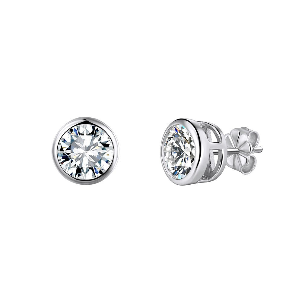 Kemstone Prong Set Round Moissanite Stud Earrings for Women – 925 Sterling Silver, 14K Gold/ Silver MOE16