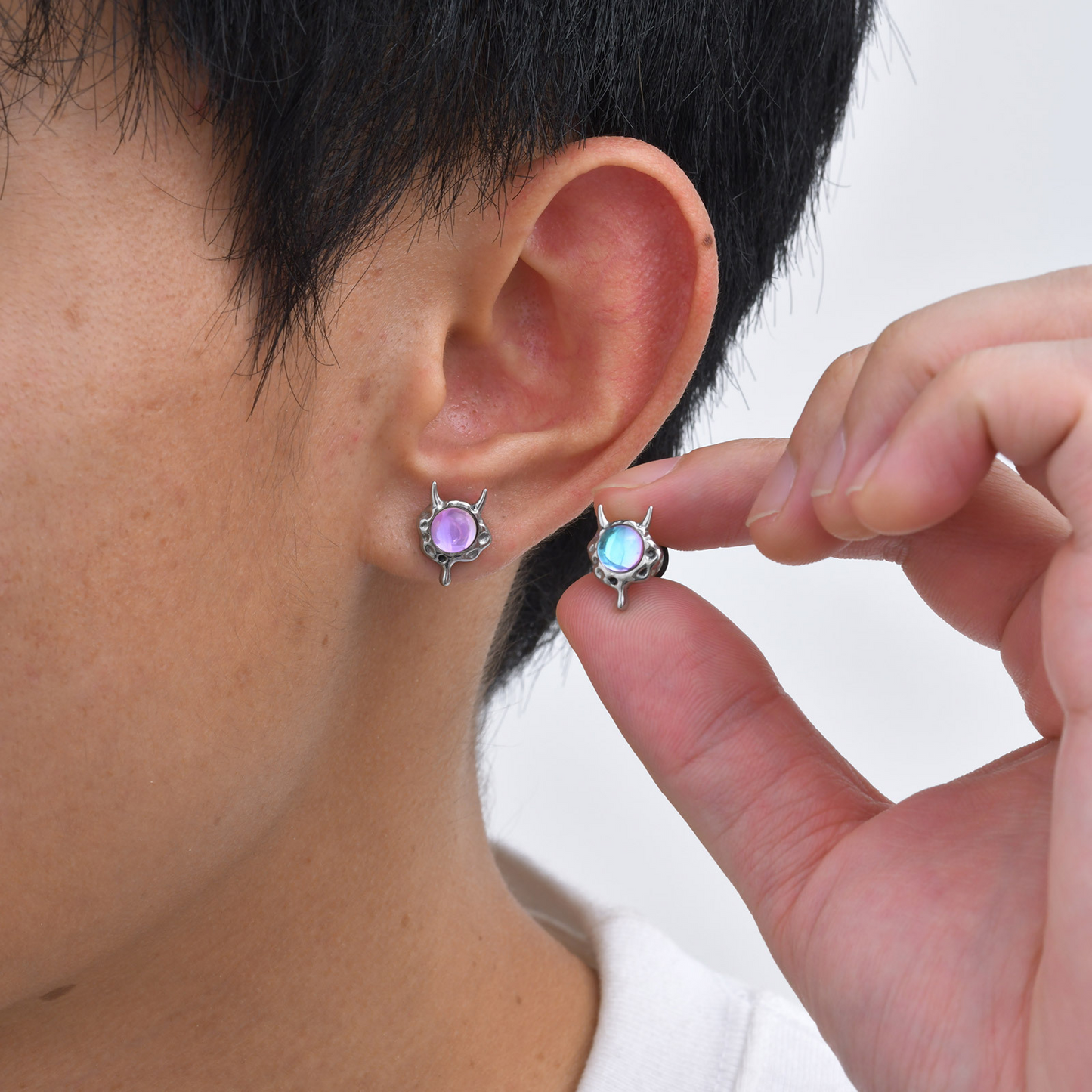 Kemstone Fantasy Imp & Star Stud Earrings – Stainless Steel Acrylic Detail ES-707