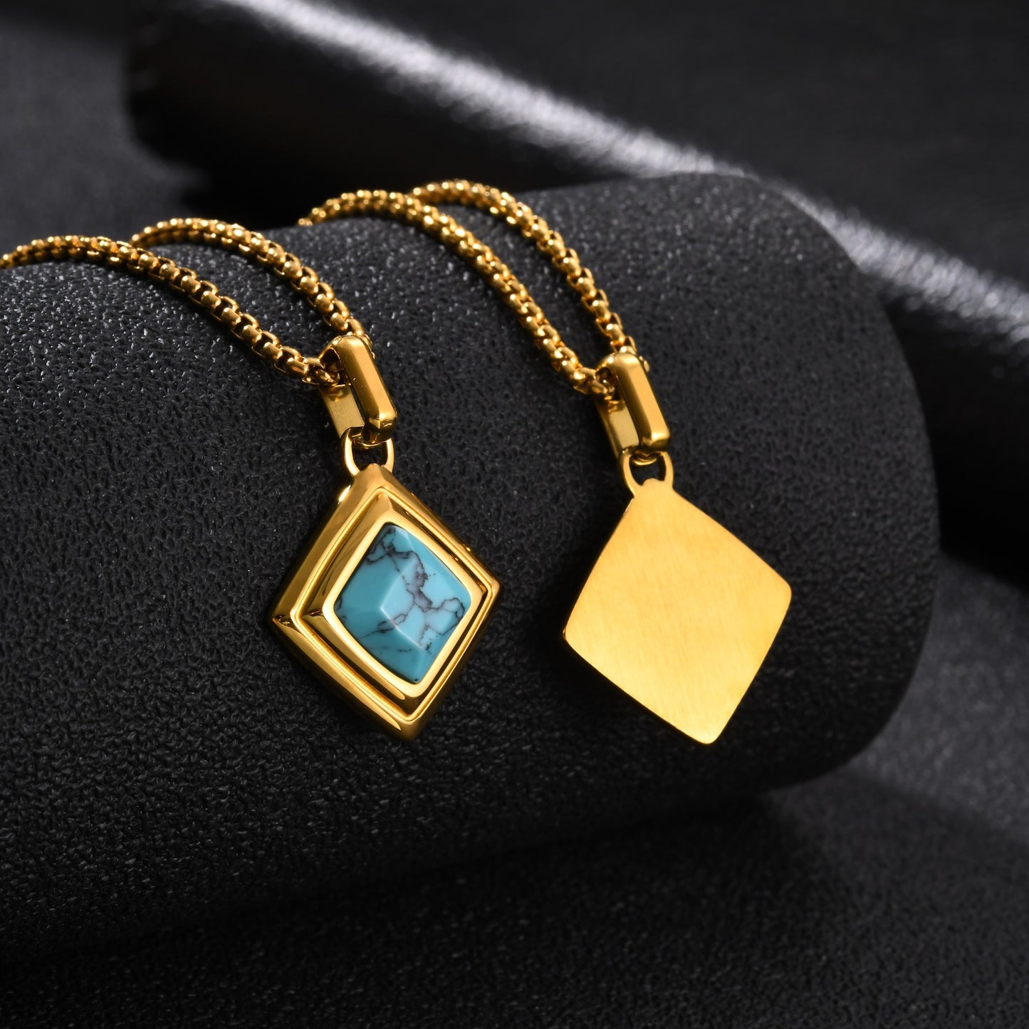 Kemston Tiger Eye Square Pendant Necklace for Men Stainless Steel Geometric Stone Design PN-2436