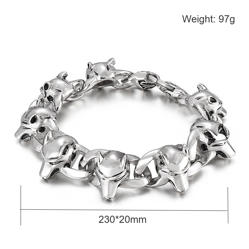 Kemstone Pirate Skull Bracelet for Men Titanium Steel Chunky Vintage Style KB27579-D