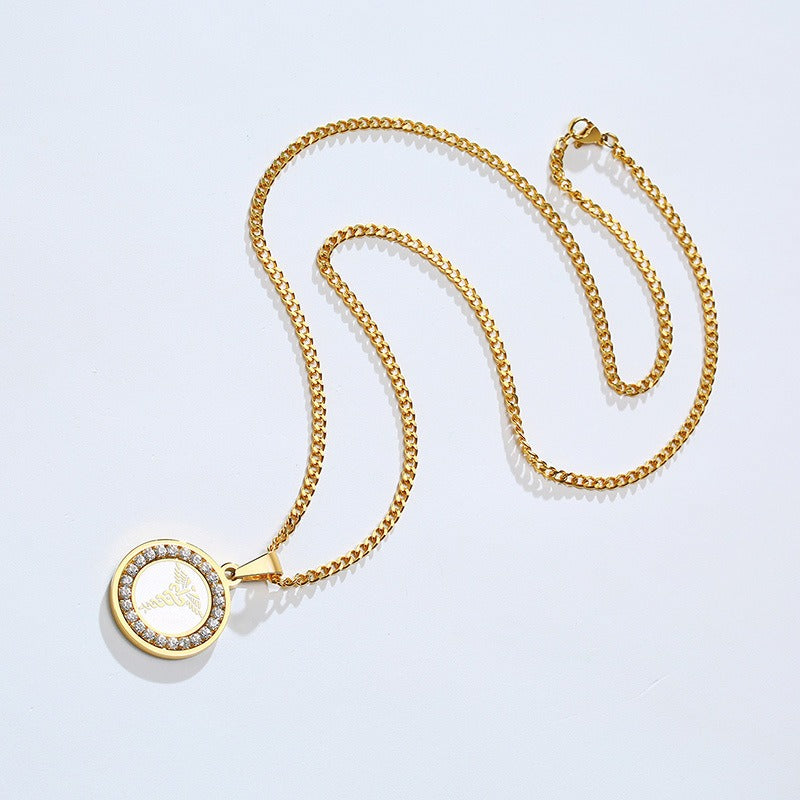 Kemstone Men’s Stainless Steel Caduceus Pendant Necklace – Gold & Silver PN-619