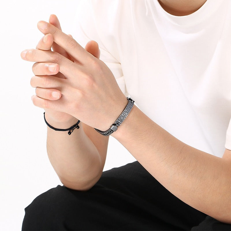 Kemstone ID Plate Bracelet for Men Titanium Steel Curved Bar Textured Chain KB211647-KFC