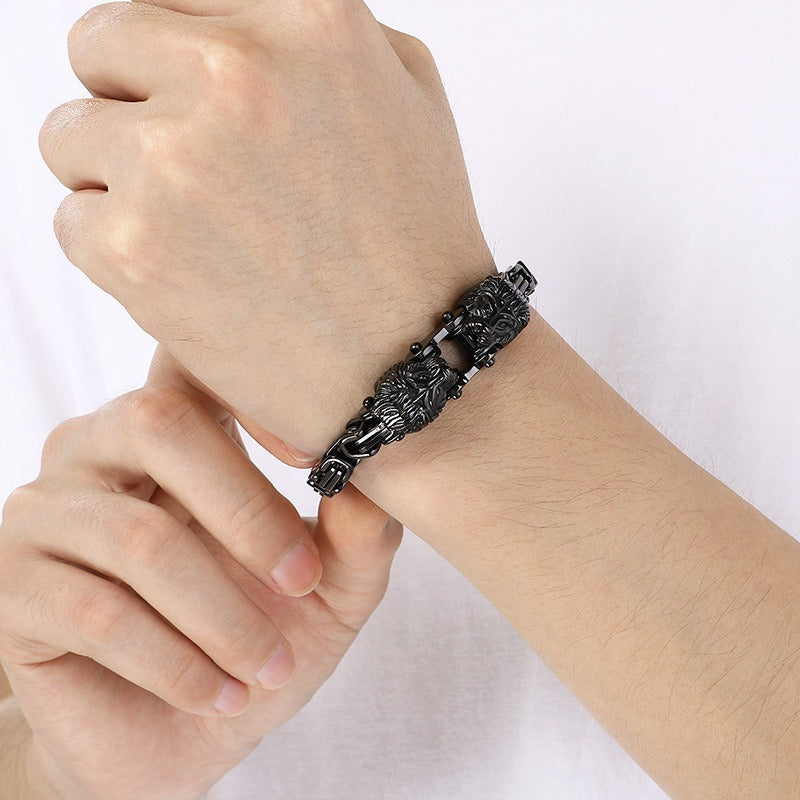 Kemstone Titanium Steel Lion Head Cuban Bracelet for Men KB208296-KFC