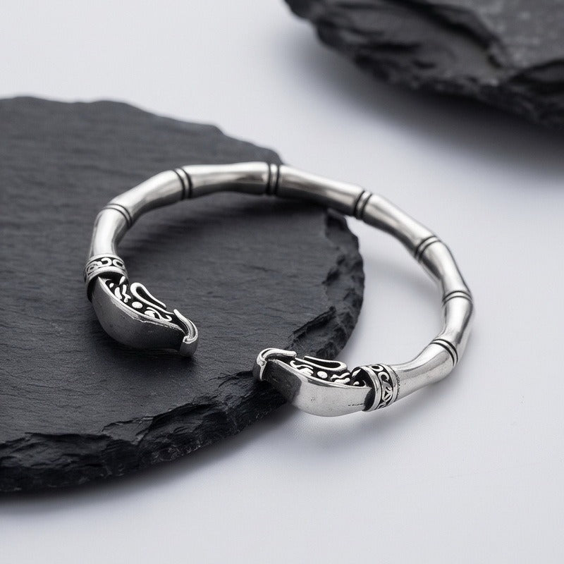 Kemston Snake Head Cuff Bracelet for Men Titanium Steel Bamboo Link Gothic KB214278-LU