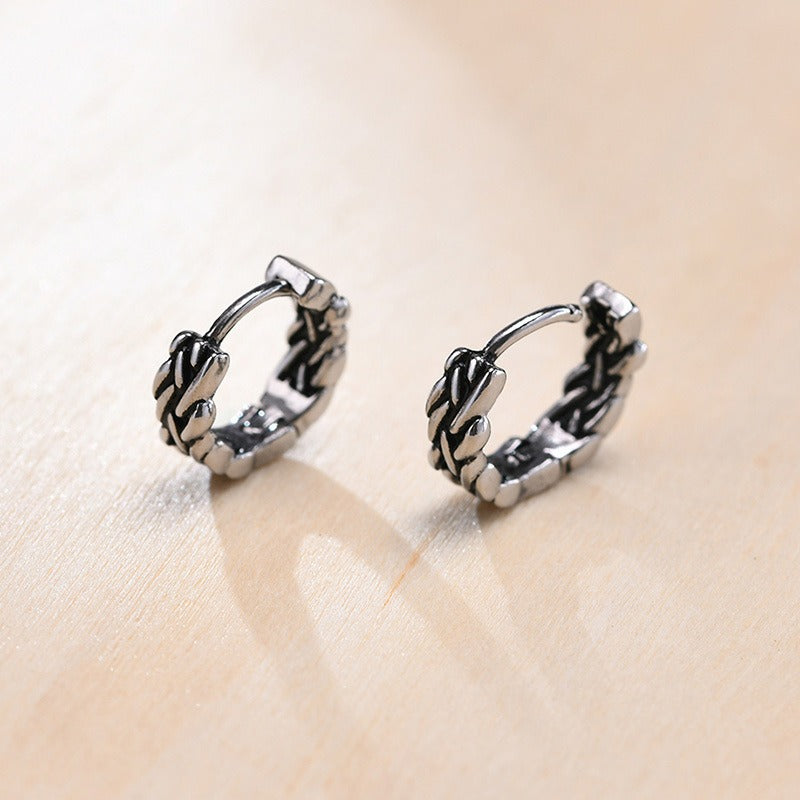 Kemstone Men’s Titanium Steel Hoop Earrings – Braided Rope Huggie Hoops EH-322