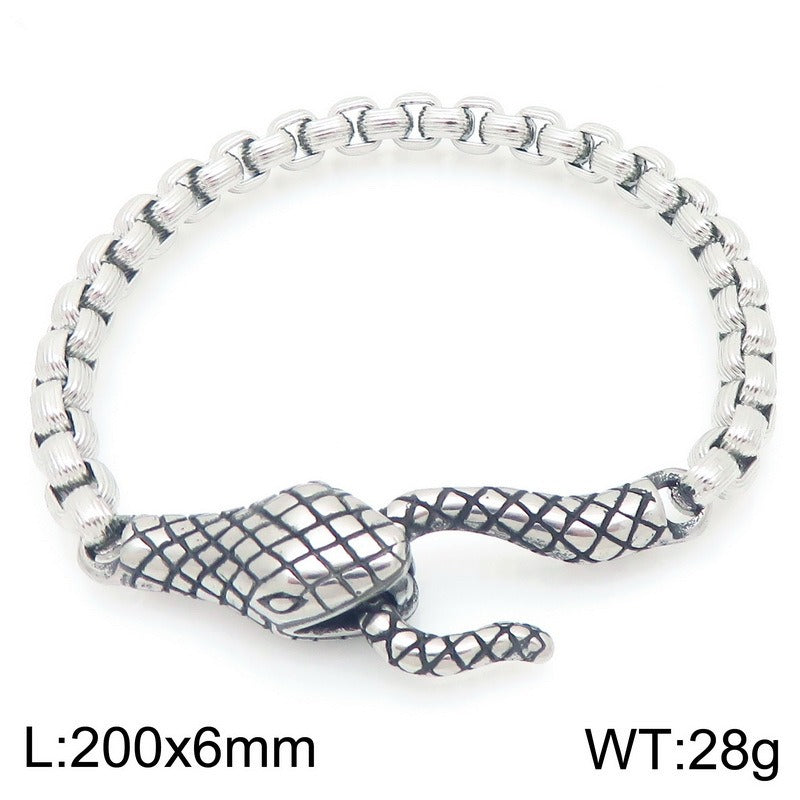 Kemstone Punk Snake Head Chain Bracelet for Men – Titanium Steel 200mm KB203290-Z