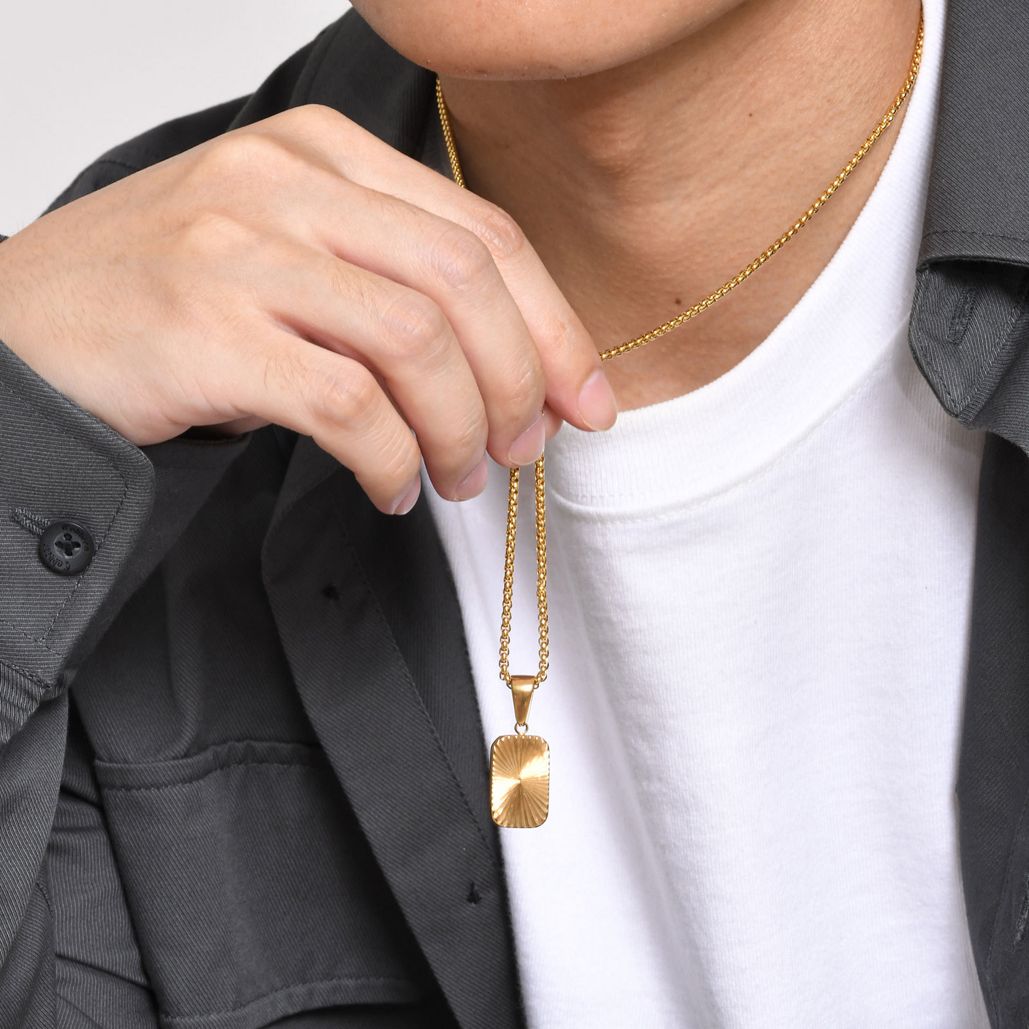 Kemstone Stainless Steel Textured Square Pendant Necklace for Men PN-2001