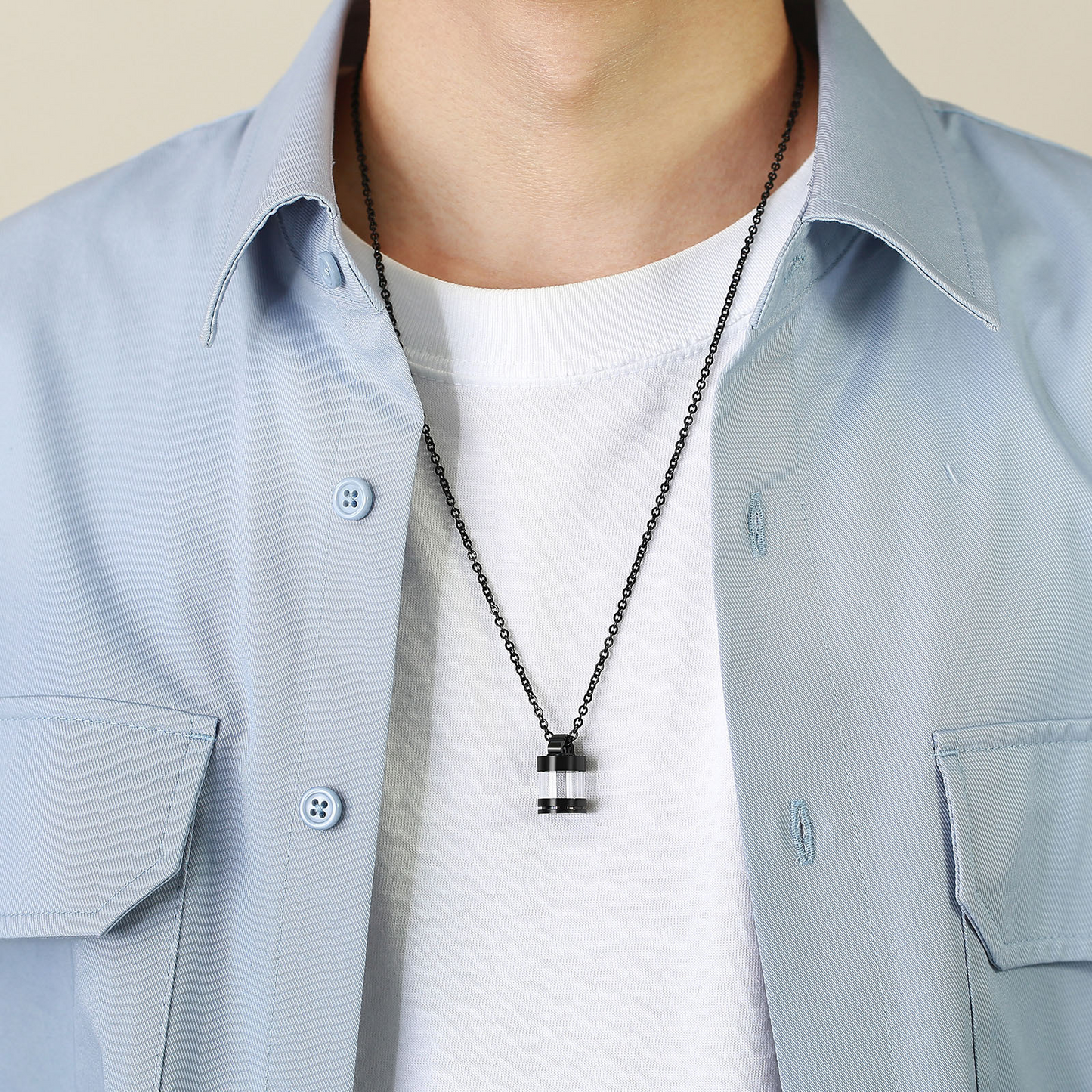 Kemstone Stainless Steel Keepsake Pendant Necklace for Men Women Glass Capsule PN-1537