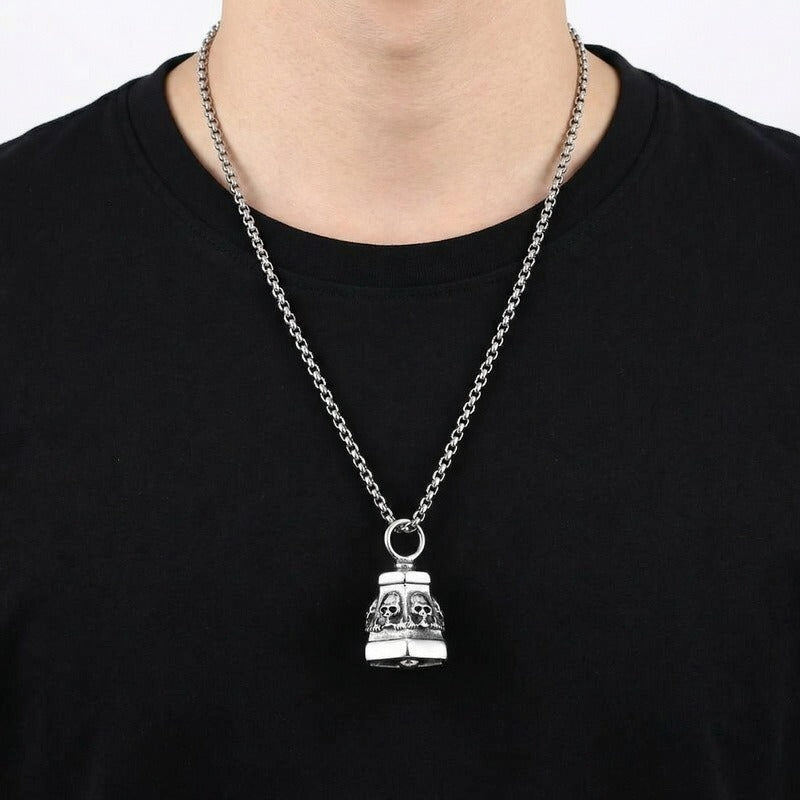 Kemstone Titanium Steel Skull Bell Pendant Necklace for Men Hexagon Gothic Silver Gold KP115582-KJX