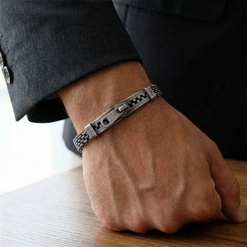 Kemstone Titanium Steel Layered Chain Bracelet for Men Zipper Bar Mesh Link KB213347-KF