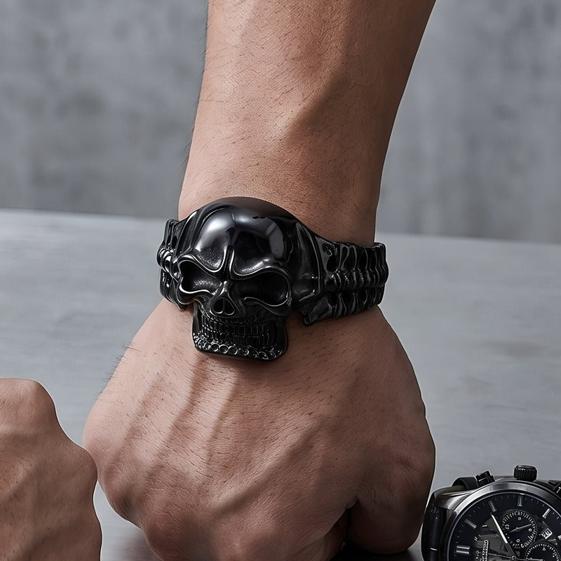 Kemston Titanium Steel 3D Skull Cuff Bracelet for Men Gothic Biker KB36415-D