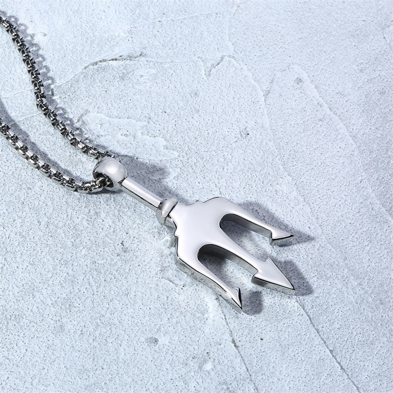 Kemstone Trident Pendant Necklace for Men Stainless Steel Vertical Symbol Gold Silver Black PN-1176