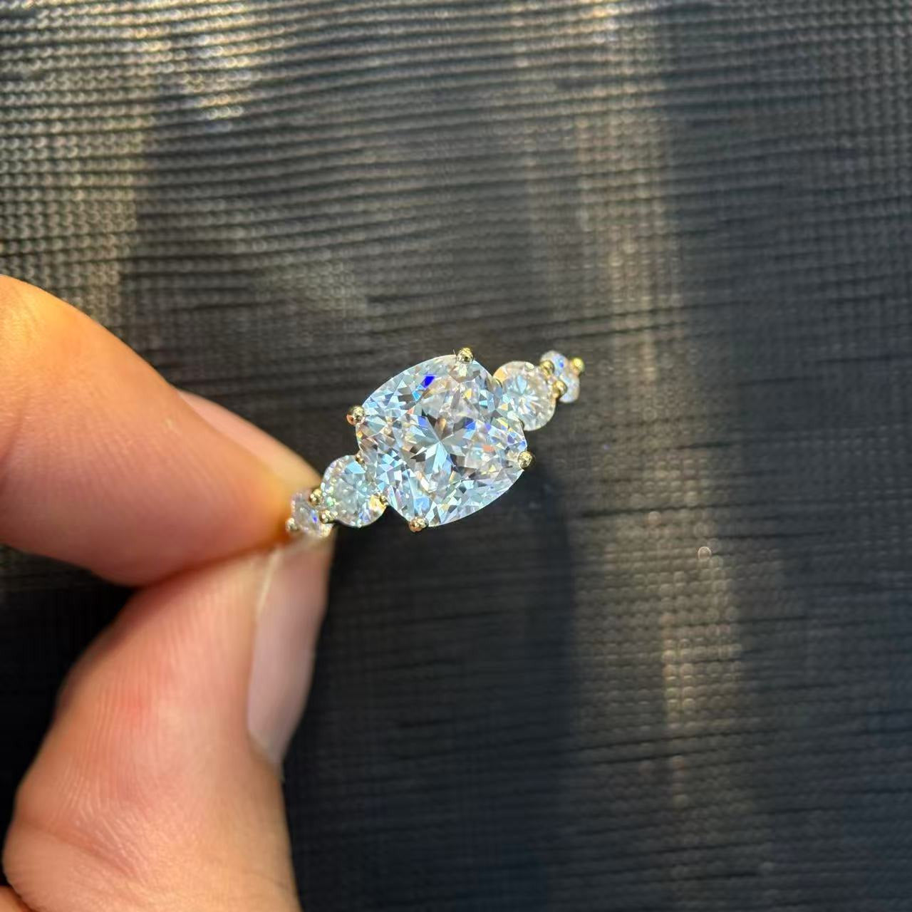 Kemstone Square Cushion Cut Moissanite Five-Stone Ring for Women, 1–6 Carat | S925 Gold-Plated Bridal Engagement Ring SU542R