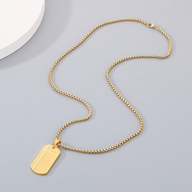 Kemstone Bar Pendant Necklace Stainless Steel Minimalist Cross Crack Texture Men KP130991-HR