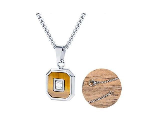 Kemstone Men’s Stainless Steel Lapis Lazuli Cubic Zirconia Pendant Necklace – Gold Silver Black PN-2074