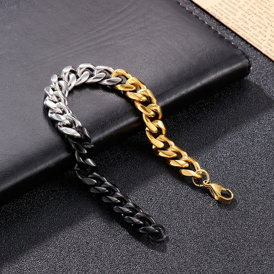 Kemstone Modular Geometric Links Multi-Tone Titanium Bracelet - Urban Streetwear Accessories with Adjustable Customizable Design KB139945-Z
