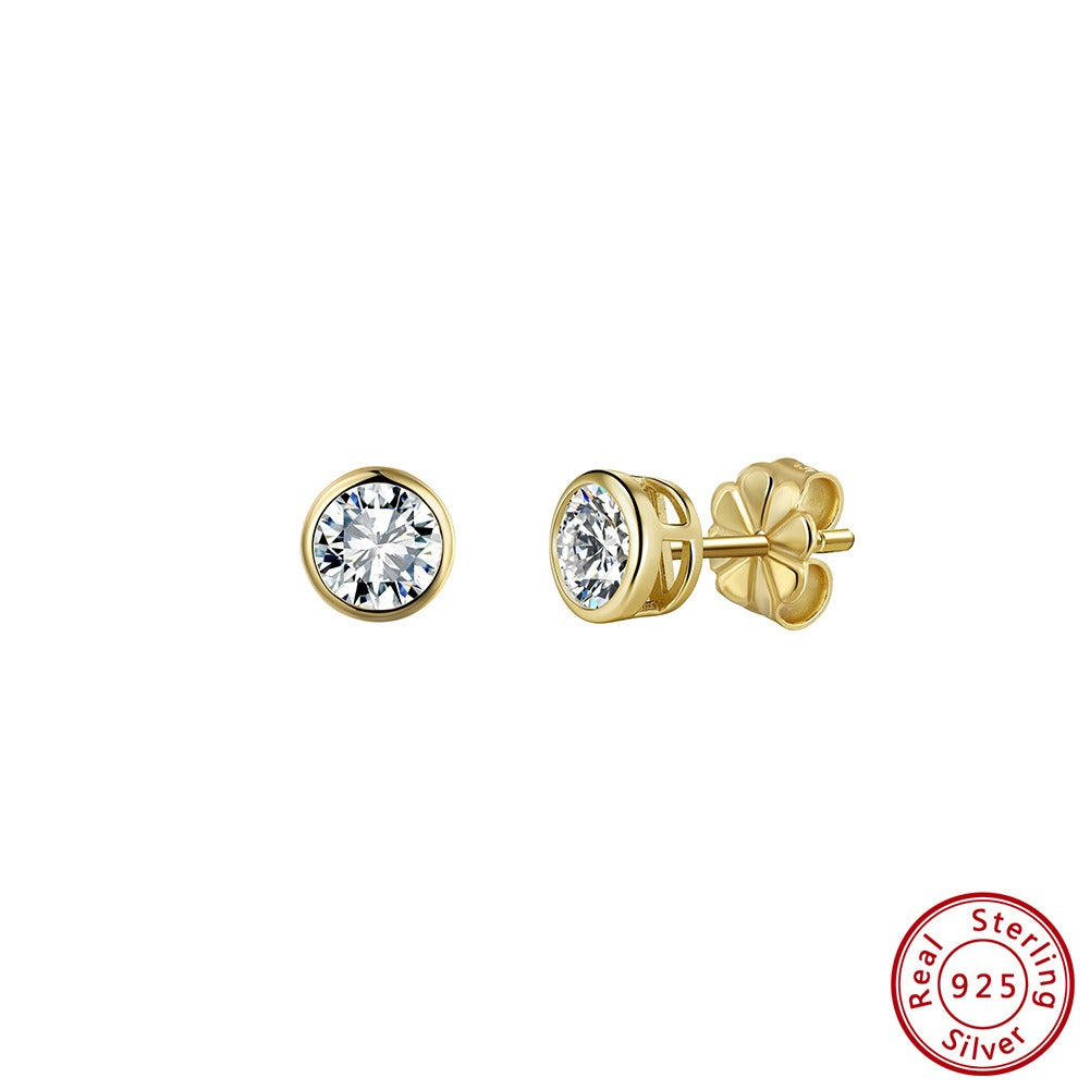 Kemstone Prong Set Round Moissanite Stud Earrings for Women – 925 Sterling Silver, 14K Gold/ Silver MOE16