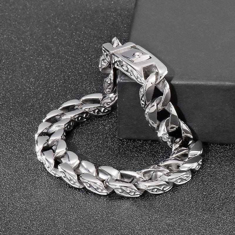Kemstone Men's Titanium Steel Bracelet - Retro Floral Stainless Steel Cuff Elegance & Gift KB44060-D