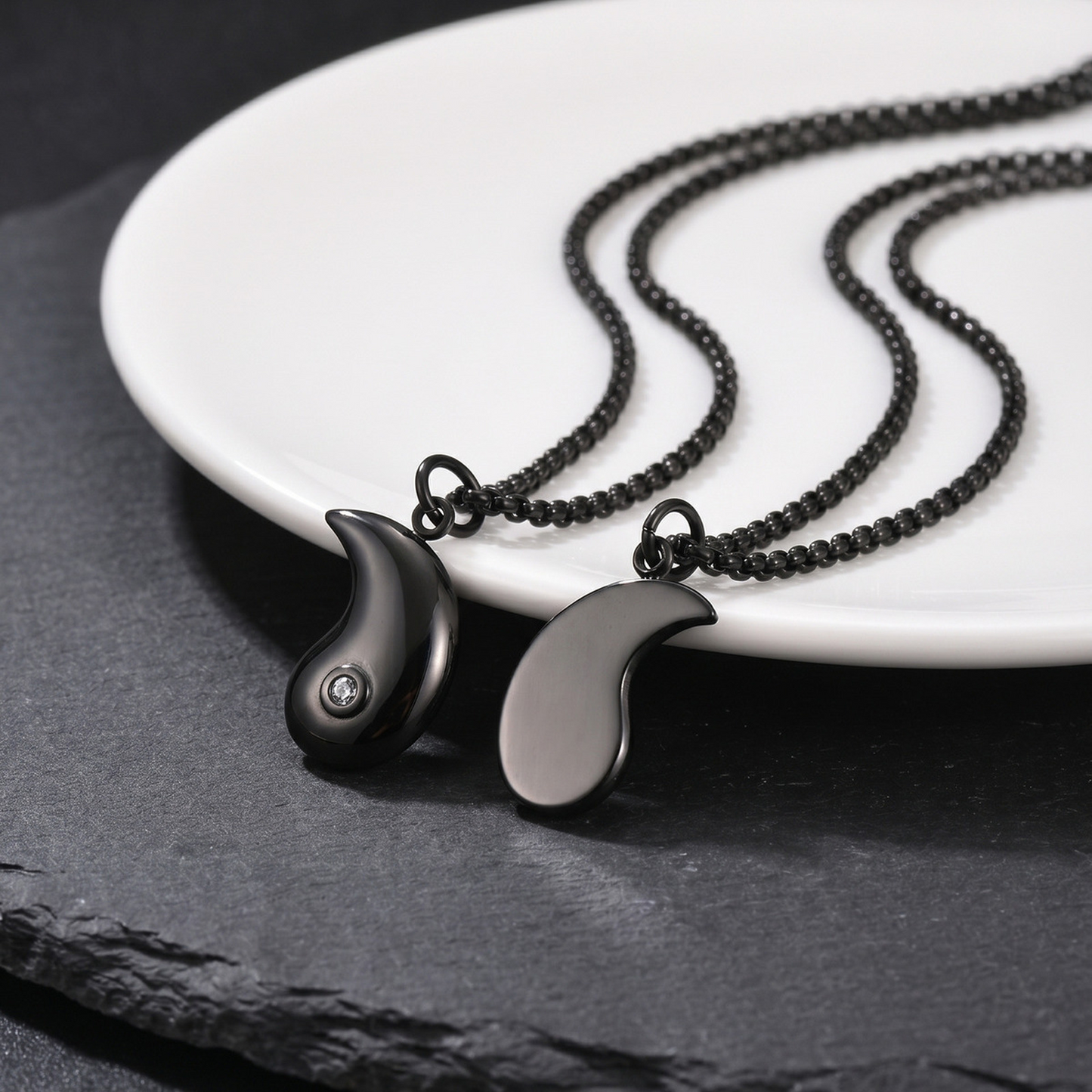 Kemstone Stainless Steel Bagua Yin Yang Cubic Zirconia Pendant Necklace for Men Women Black Silver Geometry CN-154