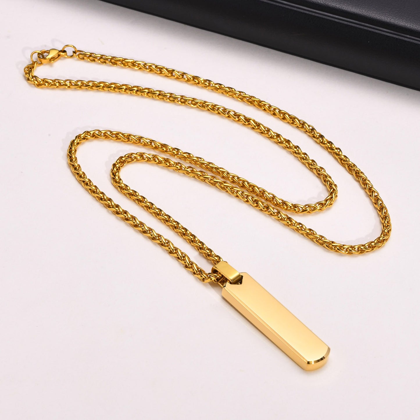 Collar con colgante de barra geométrica minimalista de acero inoxidable personalizable Kemstone - Joyería unisex personalizada para uso diario y regalos PN-1676