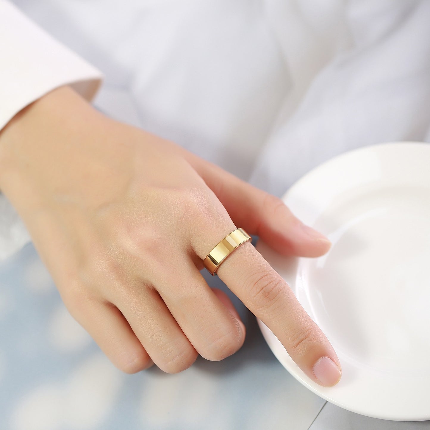 Kemstone Tungsten Steel Stackable Rings - 2mm/4mm/6mm/8mm Polished Gold Tone Minimalist Everyday Wear Jewelry for Men & Women TCR-087
