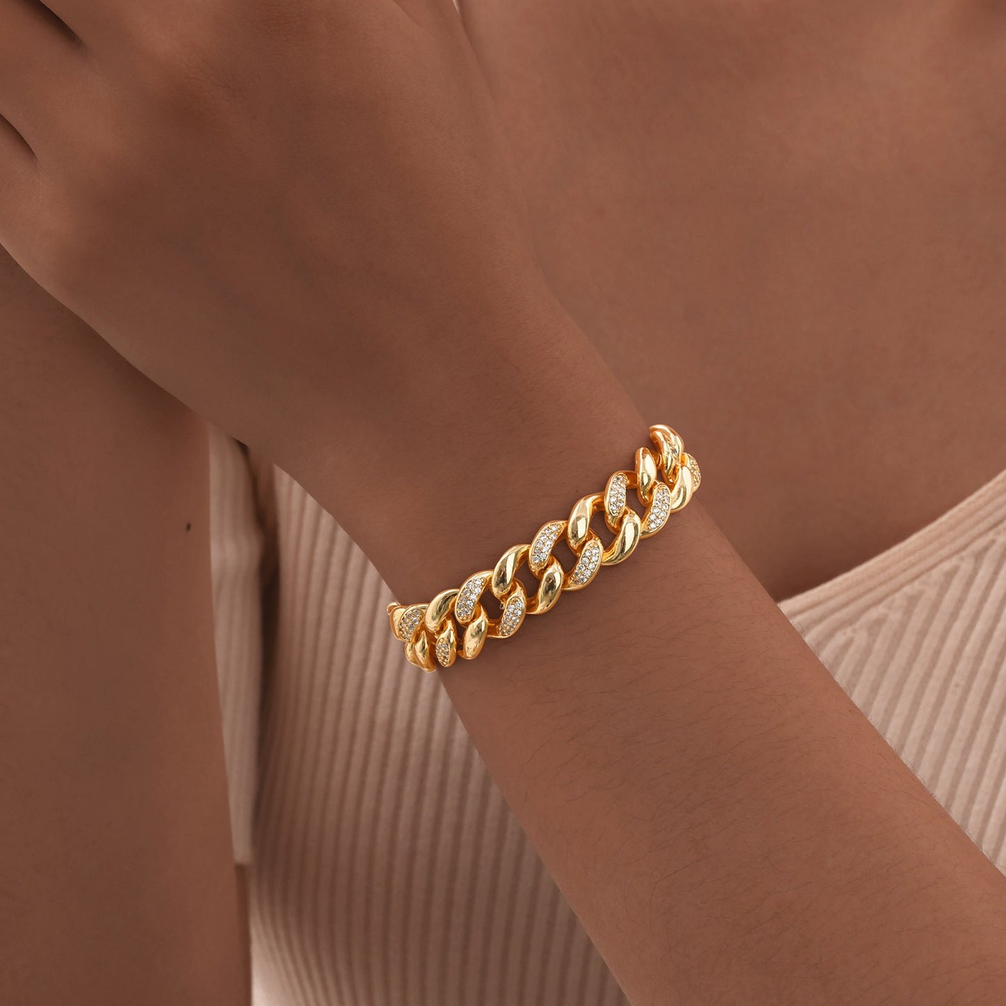 Pulsera de tenis con circonitas doradas para mujer - Elegante pulsera de cristal PBR-129