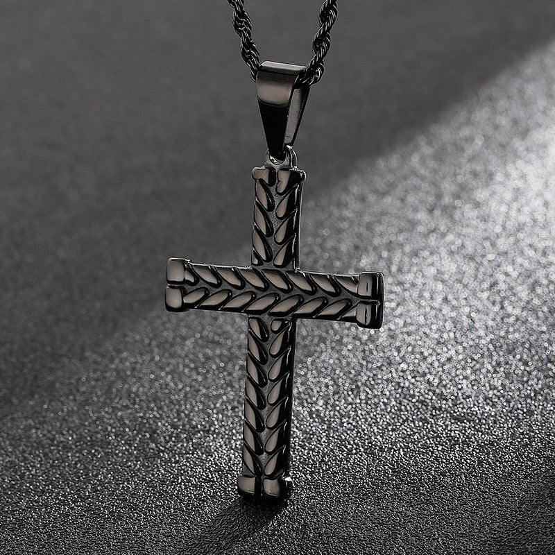 Kemstone Twisted Cross Pendant – Retro Titanium Steel Necklace for Men KP81525-K