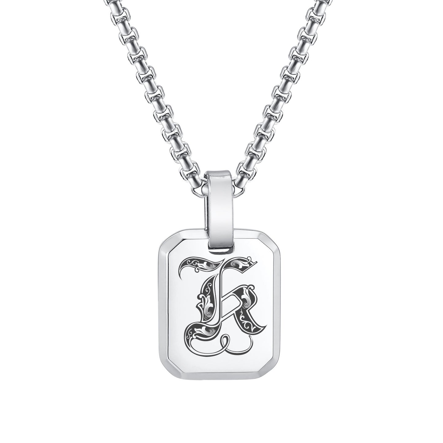 Kemston Initial Letter Pendant Necklace for Men Stainless Steel Tag Design PN-1925