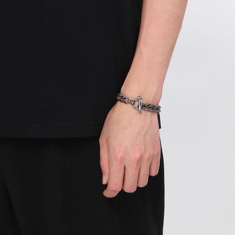 Kemstone Bone Clasp Skull Bracelet for Men Titanium Steel Vintage Chain Detail KB179416-Z