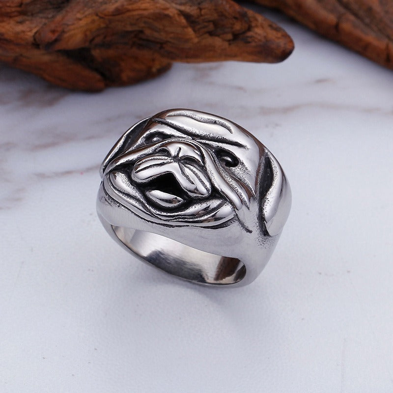 Kemstone Men's Geometric Titanium Steel Ring - Edgy Star & Anchor Tribal Design for Hip Hop Streetwear KR44629-BD