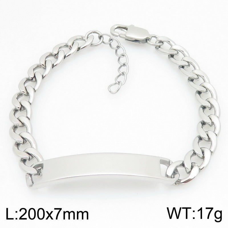 Kemstone Personalized Engraved Mens Bracelet, Stainless Steel Cuban Link ID Bracelet for Men, Custom Name Plate Chain Bracelet, Adjustable Fashion Jewelry Gift for Boyfriend Husband