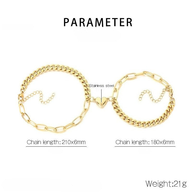 Kemstone Magnetic Heart Cuban Chain Couple Bracelet Titanium Steel Matching Bracelet for Men & Women KB208398-Z