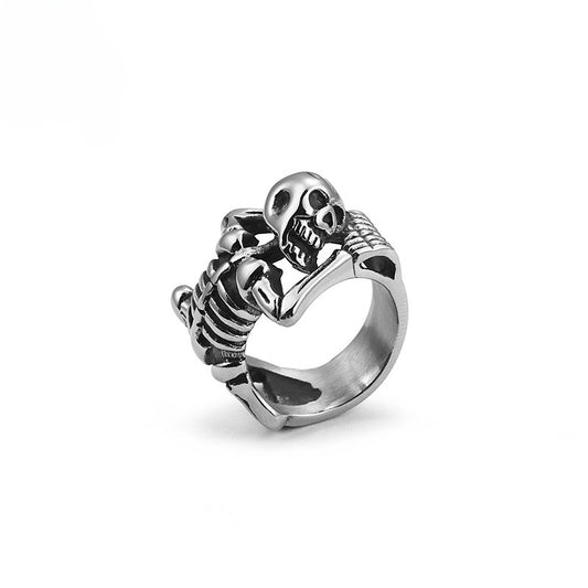 Kemstone Gothic Skull Ring - Stainless Steel Punk Jewelry for Men with Adjustable Band, Halloween & Dark Aesthetic Accessories KR49225-K
