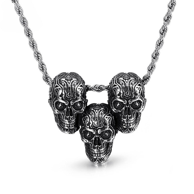 Kemstone Titanium Steel Skull Pendant – Matte Black Chain Necklace for Men | Gothic Punk Streetwear Jewelry KP79483