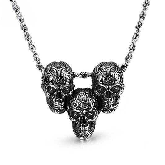 Kemstone Titanium Steel Skull Pendant – Matte Black Chain Necklace for Men | Gothic Punk Streetwear Jewelry KP79483
