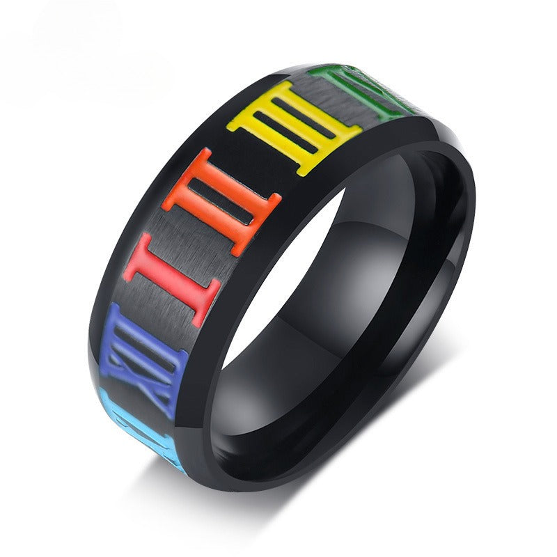 Kemstone Titanium Steel Roman Numerals Men's Ring - Durable Modern  Accessory ﻿ PR-027