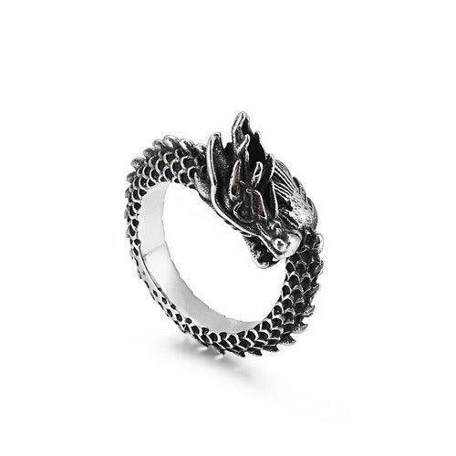Kemstone Stainless Steel Bold Dragon Head Ring - Adjustable Open-End Ring for Men, Ethnic Retro Jewelry for Everyday Wear KR53285-K