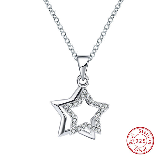 Kemstone 925 Sterling Silver Double Star Pendant Necklace for Women – Dainty Celestial Jewelry, 18-Inch Minimalist Gift A4-SN82