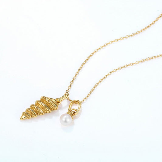 Kemstone Handcrafted Original Design Natural Freshwater Pearl Seashell Necklace for Women, S925 Sterling Silver, Ocean Series