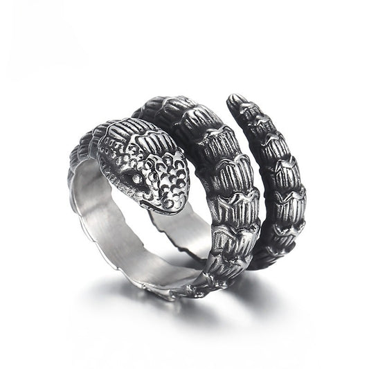 Kemstone Dark Forge Coiled Python Ring - Industrial Punk Stainless Steel Men's Statement Jewelry KR104866-KJX