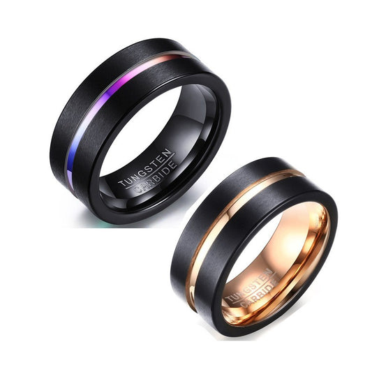 Men’s Tungsten Carbide Ring – Black Groove Design | Heavyweight Gothic Street Style TCR-038